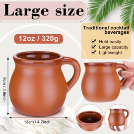 Gejoy Pack of 12 12 oz Cantaritos De Barro Clay Cups Mexican Clay Mugs Fiesta De Barro Mexicanos Coffee Mugs, Cocktail Glasses and Tea Cups for Tequila, Margaritas, Mojitos Cold Hot Drinks (Brick Red)