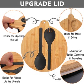 Salad Bowl with Sealed Lid, 9.8inches Black Airtight Large Salad Serving Bowl Set with Utensils, Bamboo Fiber Kitchen Bowl for Storage,Serving Indoor & Outdoor