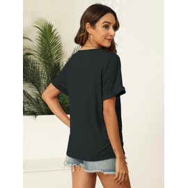 EyMuse 2 PCS Womens Tops V Neck Short Sleeve Casual Loose Tees Comfort Colors Tshirt Beach Vacation Fashion Clothes 2025 Summer Outfits,Black+Grey,XL