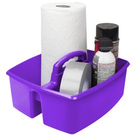 Storex 2-Compartment Large Craft Caddy – Multipurpose Classroom Organizer with Handle, Purple, 1-Pack (00955C06C)