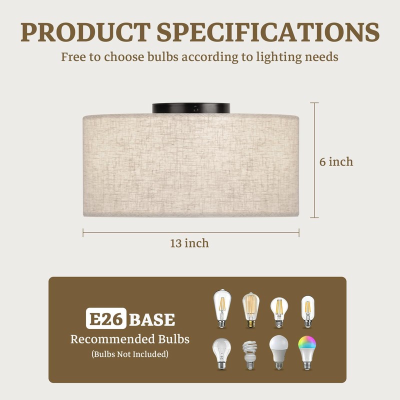 Vexagyle 13inch Semi Flush Mount Ceiling Light Fixture,3-Light Ceiling Mount