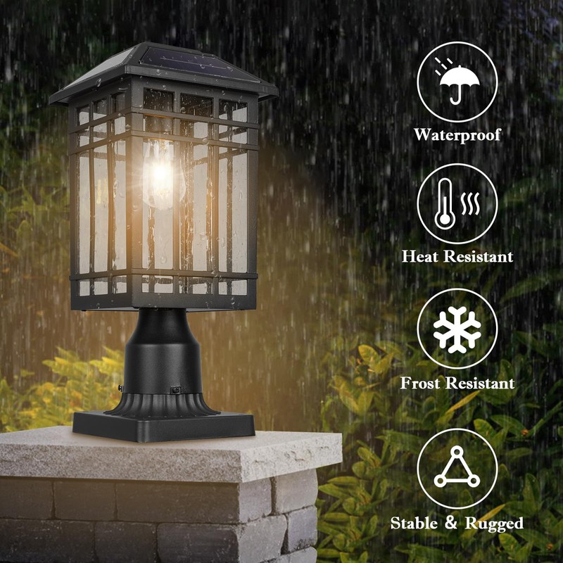 Solar Post Lights, Outdoor Post Lights Solar Powered, Waterproof Anti-Rust