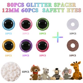 MUCUNNIA 60pcs 16mm Safety Eyes for Amigurumi Glitter Plastic Safety Eyes Crochet with Washers Craft Crochet Eyes Doll Eyes for Crochet Animals Plush Toys