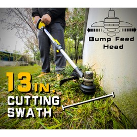 Weed Wacker Cordless & Edger, 13" Brushless 21V String Trimmer Electric and Brush Cutter with Auxiliary Wheels Weed Eater, 2 x 4.0Ah Battery and Charger, Grass Trimmer for Garden and Yard Lawn Care