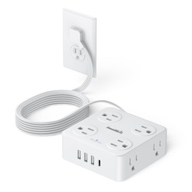 Flat Plug Power Bar with USB C, SMALLRT 6.5FT Flat Extension Cord Indoor - 8 AC Outlets and 4 USB(1 USB C), Power Bars with Surge Protector, Wall Mount Charging Station Home Office