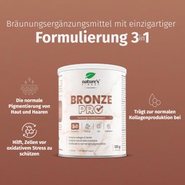 Nature's Finest by Nutrisslim Bronze PRO: Beta Carotene High Dose for Tan, Self-Tanning Body, Naturally Beautiful Skin, 3-in-1 Tanning Booster & Beauty Skin Blend for Women