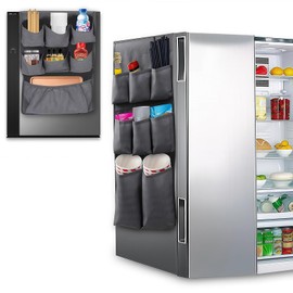 Resszo Mini Fridge Organizer, 65" x 12.6", Dust Cover with 15 Pockets for Most Household Refrigerators, Over Fridge Storage Hanging Organizer, Gray