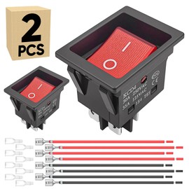2-Pack Rocker Toggle Switch with Red Light and Wire, ON/Off DPST 4Pin Illuminated Lighted Boat Switches for Home Auto Car Marine Boat, KCD4-207, Red