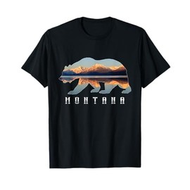 Montana Bear with Glacier National Park Lake Image Souvenir T-Shirt