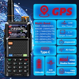 BAOFENG Radio UV-5RM PRO GPS: Ham Radio Handheld 10W Ham Radios Long Range 5RM PRO with GPS, 2500mAh Battery Rechargeable Multi-Band BAOFENG Radio with Programming Cable,Type-C Port, 2 Pack