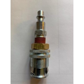 Schrader STANDARD BORE CLIP ON AIR CHUCK with Hose Coupler Plug, (M)NPT, 1/4, Steel