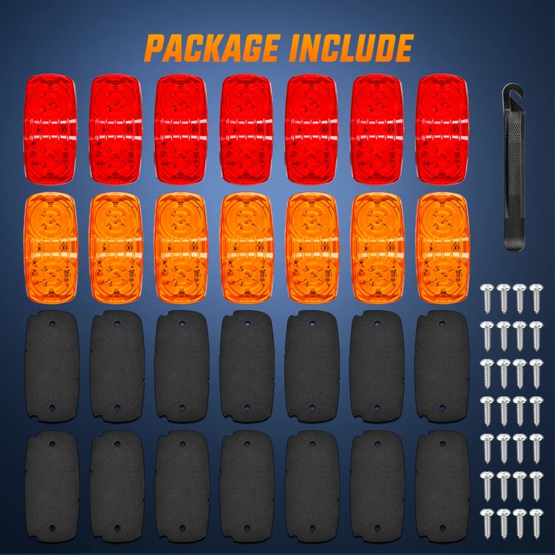 Nilight Double Bullseye Marker Light 14PCS Red Amber 10LED Rectangular
