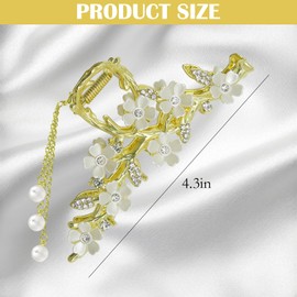 Pearl Tassel Hairpin, Banana Clip Elegant Hair Clips for Women Golden Delicate Flowers, Decorations That Reflect Your Personal Style Shark Hair Storage