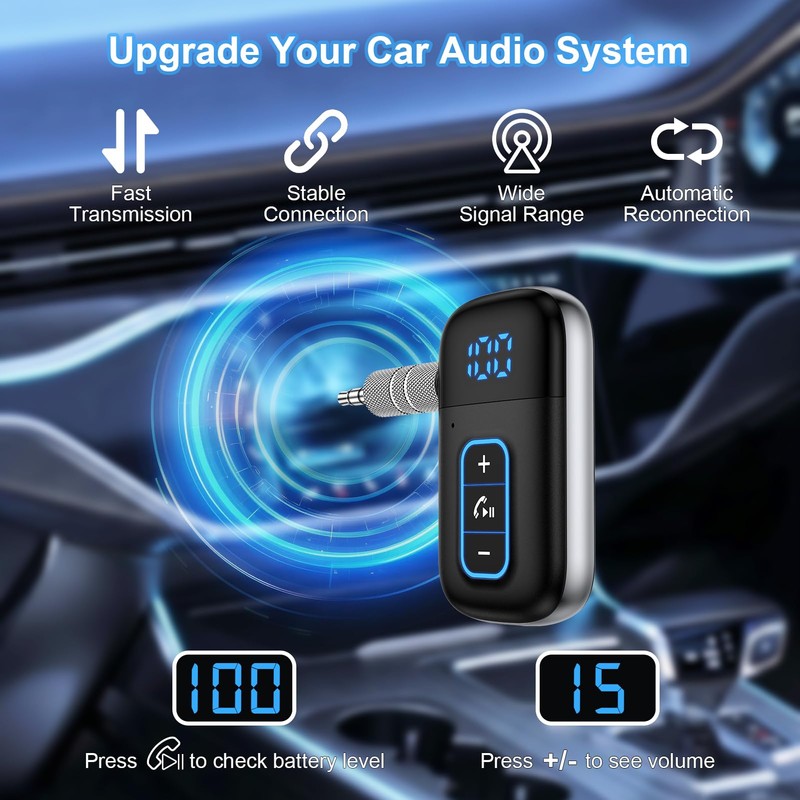3.5mm Aux Bluetooth Car Adapter, Bluetooth 5.3 Receiver for Car,