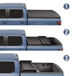 CARMOCAR 5FT Soft Tri Fold Truck Bed Tonneau Cover for 2020 2021 2022 2023 Replacement for Jeep Gladiator JT Pickup Waterproof Tonneau Covers Top Mount Assembly LED Lamp Bed Tonneau Covers