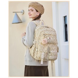 School Backpack with Lunchbox for Teens Girls Women 15.6 Inch Laptop College Backpacks with Lunch Bag Bookbag Set Corduroy Kids Elementary Middle High Bags Students Daypack - Beige Floral Set