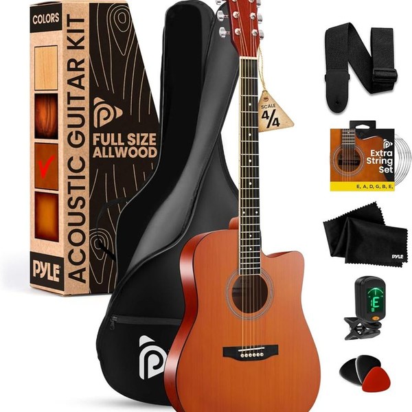 Pyle Steel String Acoustic Guitar Kit, 4/4 Full Size Cutaway