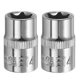 sourcing map 2pcs E-Torx Socket 3/8" Drive E14 External Torx Deep Socket CR-V 6 Point Spline Socket Star Female Bit Socket for Auto Repairs Home Maintenance DIY Hand-Making 1.2" Length