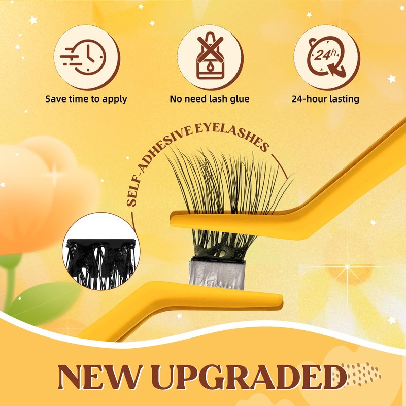 QUEWEL Selbstklebende Wimpernverlängerung, natürlicher Look, kleberfrei, 60 wiederverwendbare Wimpern, Set