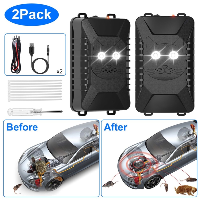 iMounTEK 2PCS Under Hood Ultrasonic Repellent Mice Cat Rodent Chaser