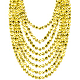 FUNIXY 12Pcs Gold Beads Mardi Gras Beads Necklaces Bulk Metallic 7mm Plastic Necklace 33in Carnival Parade Throws Masquerade Birthday Party Home Decorations Adult Kids DIY Party Favors Supplies