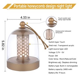 CHULEIBACUI Touch Night Light with Dimmable & Adjustable Color Temperature, USB Rechargeable Portable Bedside Lamp for Bedroom Living Room Baby Nursery – 9 Hour Long Battery Life (Rosegold)