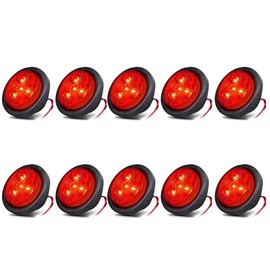 NEW SUN® 10-Pack 2.5" Round LED Trailer Lights, Red LED Clearance Side Marker Lights 4 Diodes 12V, Waterproof, w/Grommet and Pigtails for Trailer, Truck, RV, Boat, Fender, Camper & Cab Panel