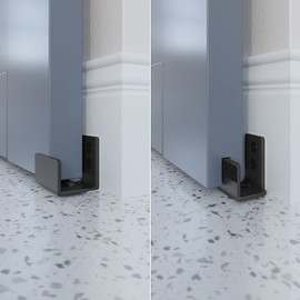 EaseLife Sliding Barn Door Bottom Floor Guide,U Shape,Flexible Adjustable Fit Distance,Flush Flat Bottom Design,Wall Mount System,for Door & Cabinet,Black,2 Pack