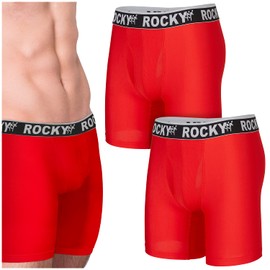 Rocky Men's Boxer Briefs 4-Way High Performance Pouch Underwear, 2-Pack Tagless (9" - Red - X-Large)