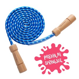 KLEINTOBER Set of 2 Children's Skipping Ropes, Two Bouncy Rope Sets, Rope with Centre Reinforcer, 220 cm, Adjustable, Blue, Instructions for Skipping Rope, Certificate for Motivation, Gift