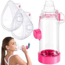 Ramixi Inhaler Spacer for Adult and Kids 2 Masks (2 Masks/Pink/Adult)