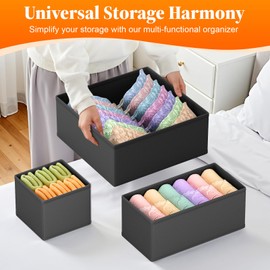 TasticTotes Drawer Organizer Clothes, 16 Pack Drawer Organizers and Underwear Organizer for Nursery, Dividers Clothes Organizer, Closet Organization and Foldable Storage Bins for Sock, Bra, Tie, Black