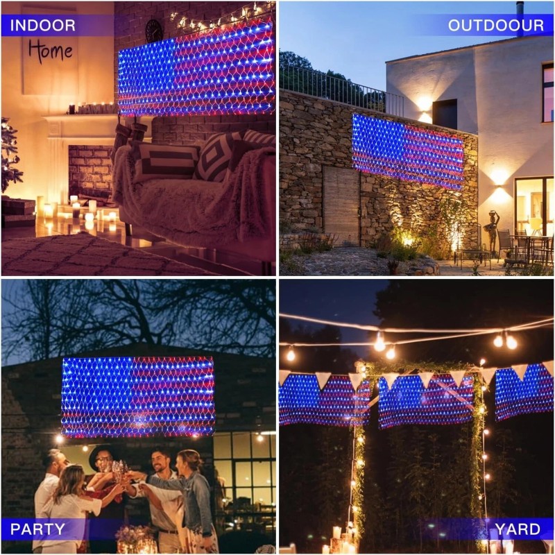 PUHONG (New) American Flag Lights, 420 LED USA Flag Net