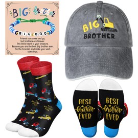 Skicuff 3 Pcs Big Sister Big Brother Gifts for Girls Boys Bracelet Baseball Caps and Sock for Gift(Brother)
