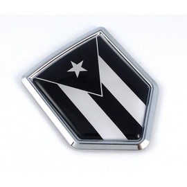 Puerto Rico Black Flag Chrome Car Emblem auto Badge Decal Shield Shape Bumper 3D Sticker