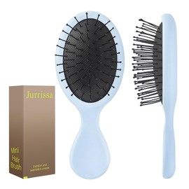 Jurrissa Mini Hair Bursh for Women,girls-Protable Travel Size Hair Brush for Pockets,Purse,backpack-Mini Detangler Brush for All Hair Types,Small Hair Brush for Detangling (Blue)
