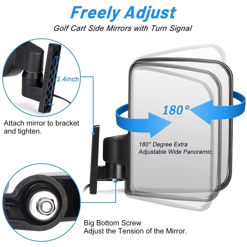 Golf Cart Side Mirrors with Turn Signal Light Golf Cart