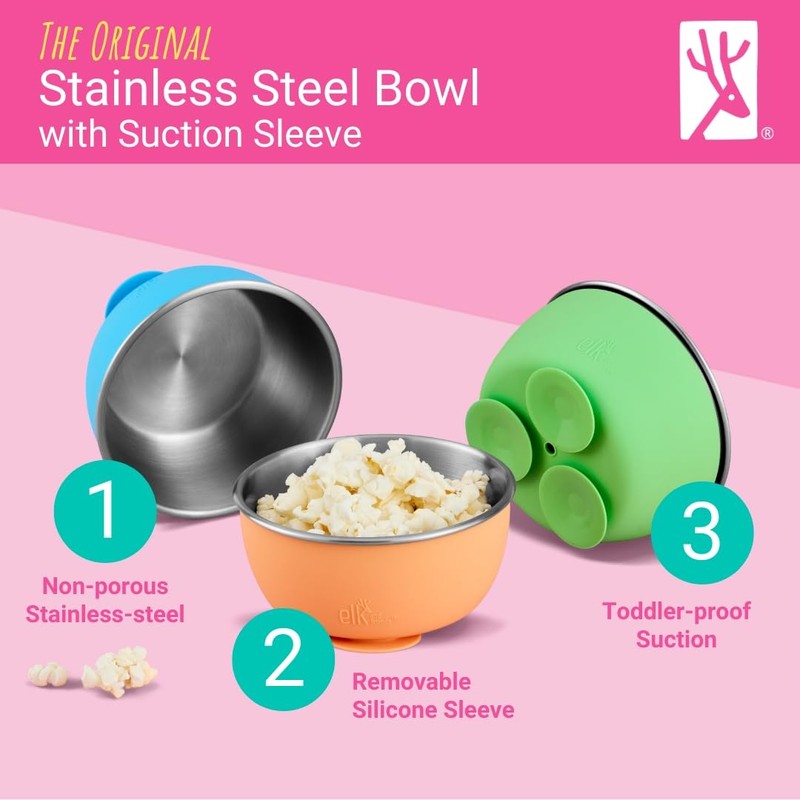 Elk and Friends Stainless Steel Bowls with Silicone Sleeve for