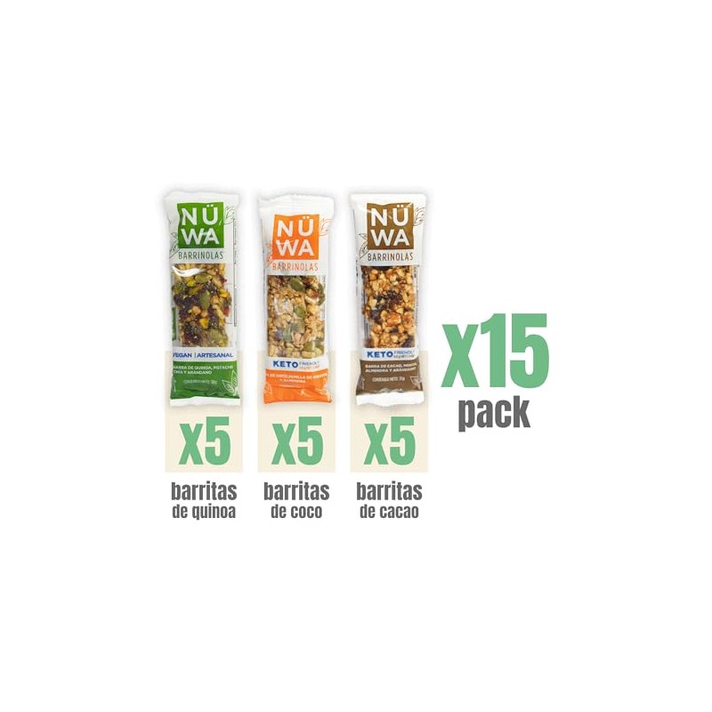 MIX PACK NÜWA KETO: Barritas de Cacao, Coco y Quinoa