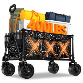 Collapsible Wagon with Big Wheels, Wagons Carts Foldable 400LBS Large Capacity, Heavy Duty Utility Cart Grocery Wagon w/Side Pockets and Brakes, All-Terrain Beach Cart for Camping, Sports, Shopping