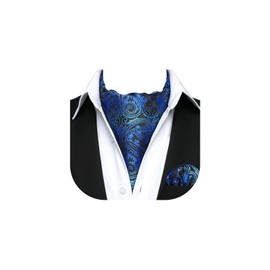 HISDERN Ascot - Juego de corbatas para hombre, diseño floral de cachemira, ascot y bolsillo cuadrado, clásico para hombre, pañuelo para boda, A28-royal Blue 3, Talla única