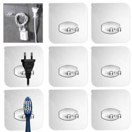 6pcs Adhesive Toothbrush Holder Wall Mounted, Multi-Function Storage Hook, Transparent Seamless Reusable, Power Plug Socket Holder, Razor Holder, Home Office Bathroom Wall Hanger for Keys, Phone