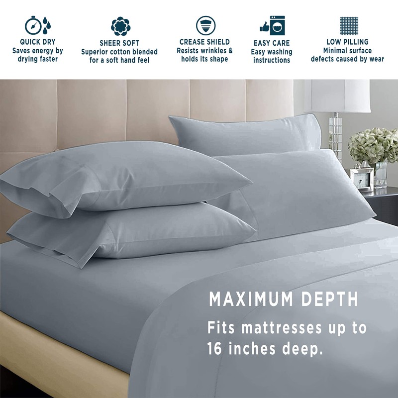 POLO World Network 6 Piece Sheet Set, Microfiber, Stone Blue,