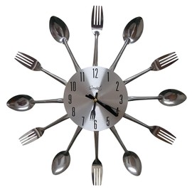 Linian 3D Removable Wall Clock Cutlery Kitchen Spoon Fork Wall Clock Modern Creative Cutlery Spoon and Fork Wall Clock