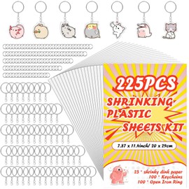 225PCS Shrinky Dink Sheets Keychains Kit,Shrink Plastic Sheets Kit with 25PCS Shrinky Dink Paper,100PCS Keychains and Open Iron Ring for Kids Creative Craft Marking, Handprint（7.87 x11.4inch/20x29cm）