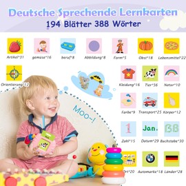 GUYUCOM Kinderspielzeug ab 2 Jahre, Sprechende Lernkarten Deutsch,194 Blätter Lernkarten 388 Wörter für Deutsch Lernen, Spielzeug für Mädchen und Jungen 2 3 4 5 6 Jahre(Rosa)