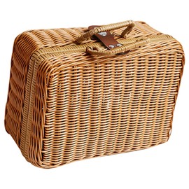 SUPVOX Imitation Rattan Storage Box Camping Folding Box Handwoven Wicker Basket Home Storage Lid