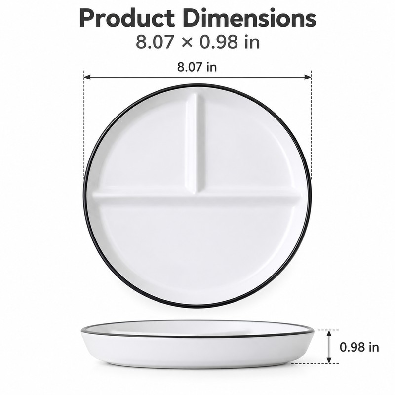 Ceramic Divided Plate – 3-Section Round Food Serving Plate for