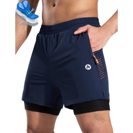 Nepest Men's Mountain Bike Padded Shorts Baggy Gel 4D Padding MTB Biking Cycling Bicycle Shorts Zip Pockets Navy Blue 3XL
