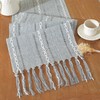 Farmhouse Decor Boho Table Runner with Macrame, Elegant Dusty Blue